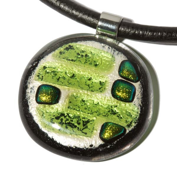 Rozetta Glas Schmuck Halskette Leder rund grün