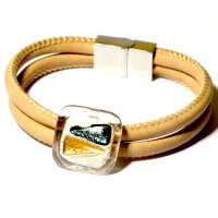 Rozetta Glas Schmuck Armband Leder gold