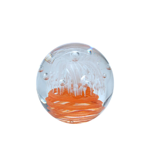 Traum Kugel Briefbeschwerer mini orange Spirale mit weißer Blume 6 cm